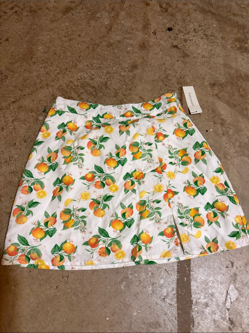 Blue Rain White A-Line Skirt with Orange Citrus Print